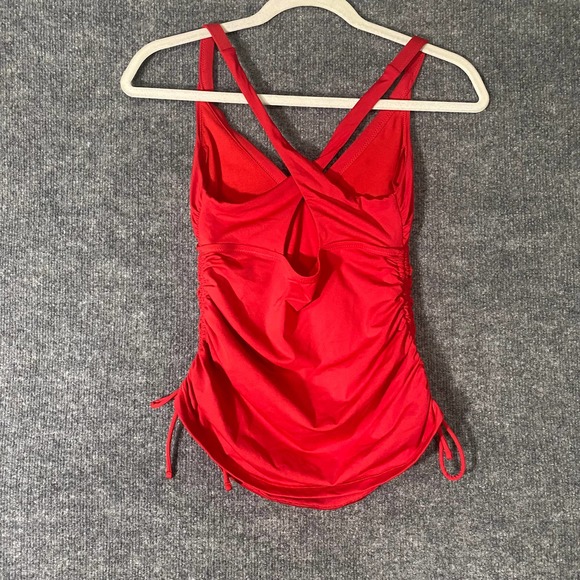 Athleta Tankini Top XS Radiant Red Side Scrunch V-Neck Athletic Swim - Picture 3 of 9